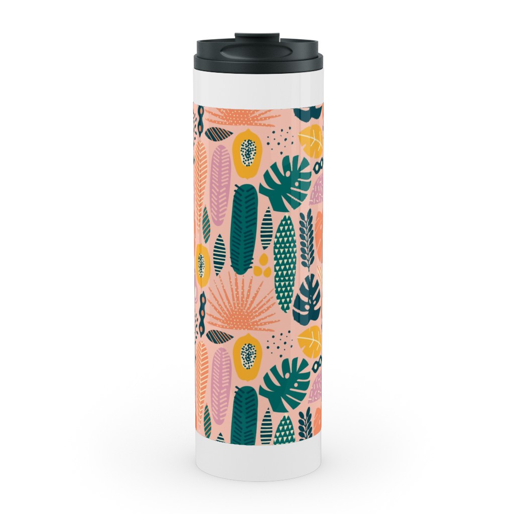 Hawaii Floral - Pink Stainless Mug, White,  , 20oz, Multicolor