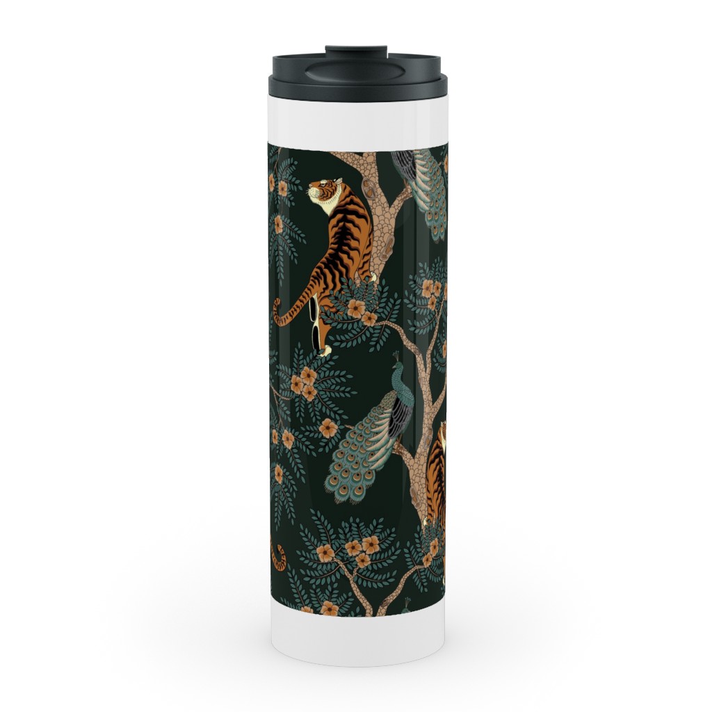 Tiger and Peacock - Black Stainless Mug, White, , 20oz, Black, Black