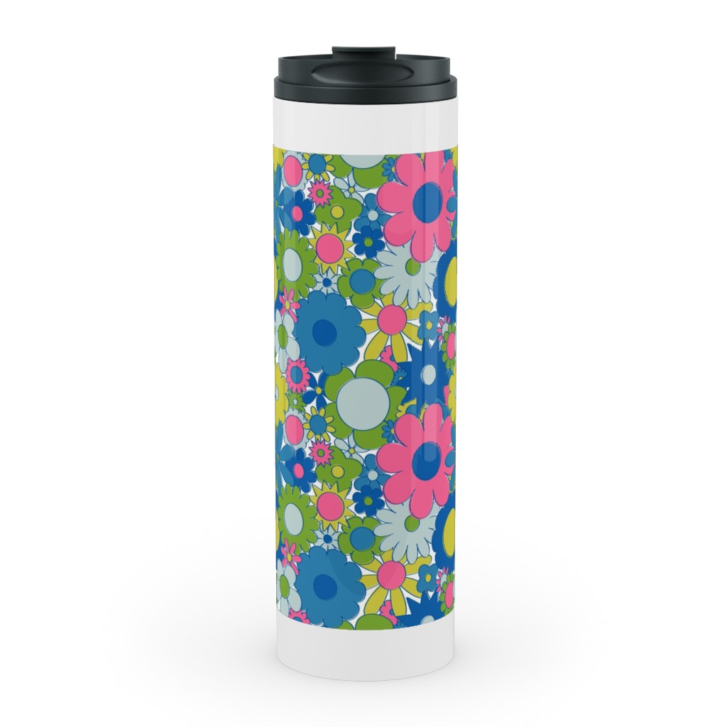 Funky Daisy Floral - Neon Stainless Mug, White,  , 20oz, Multicolor