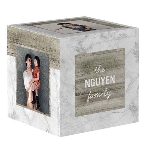 Wooden Marble Photo Cube, Beige