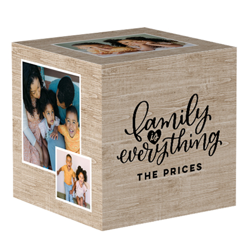 Rustic Family Heart Photo Cube, Black