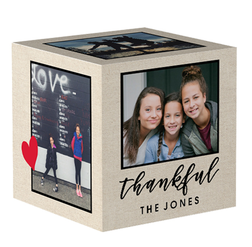 Blessed Loved Thankful Script Photo Cube, Black