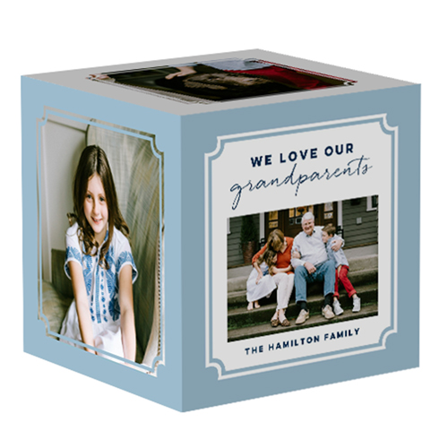 Handwritten Ticket Frame Photo Cube, Blue