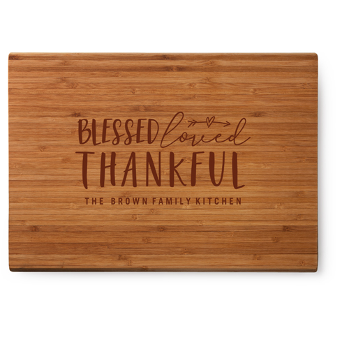 Blessed Loved Thankful Cutting Board, Bamboo, Rectangle Ornament, None, White