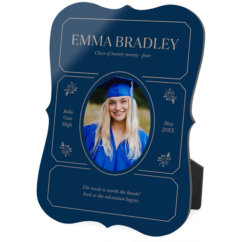 Vintage Stationary Frame Desktop Plaque, Bracket, 5x7, Blue, navy