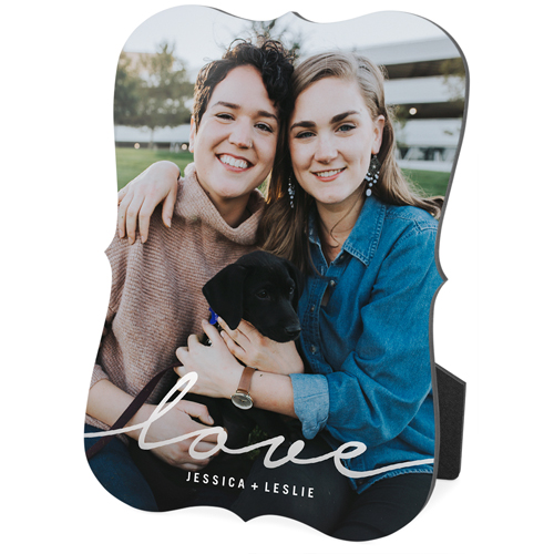 Modern Scripted Love Portrait Desktop Plaque, Bracket, 5x7, White