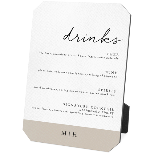 Wedding Menu Sign Desktop Plaque, Ticket, 5x7, White