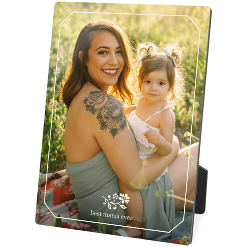 Block Print Floral Desktop Plaque, Rectangle, 5x7, Beige, antique white