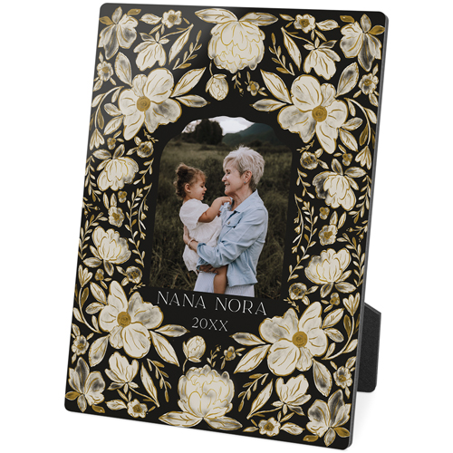 Dark Floral Frame Desktop Plaque, Rectangle, 5x7, Black