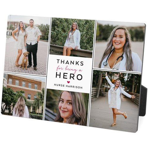 Thank You Hero Collage Desktop Plaque, Rectangle Ornament, 5x7, Red