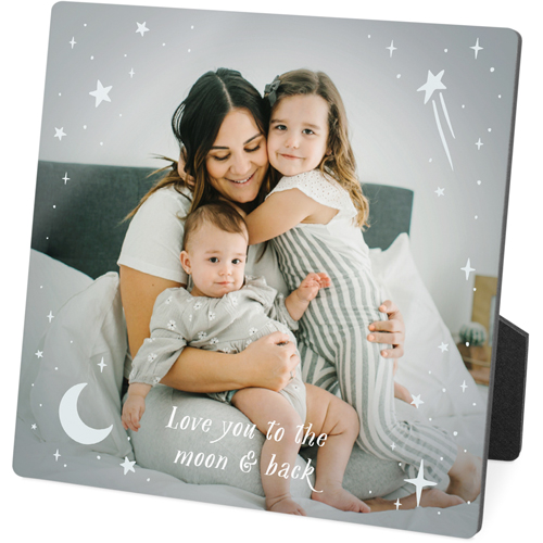 Moon And Stars Overlay Desktop Plaque, Rectangle Ornament, 5x5, Gray