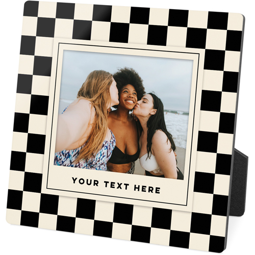 Checkered Border Desktop Plaque, Rectangle, 5x5, Black, black