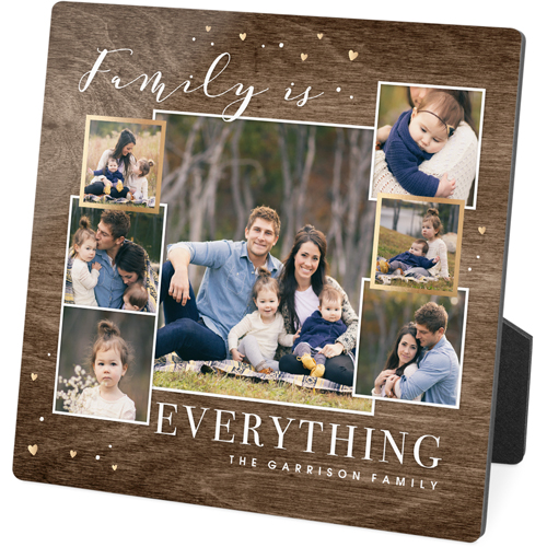 Family Overlap Collage Desktop Plaque, Rectangle Ornament, 5x5, Brown