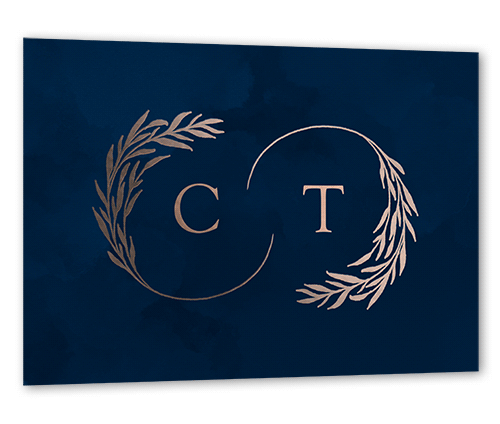 Reflective Rings Wedding Response Card, Square Corners, Navy