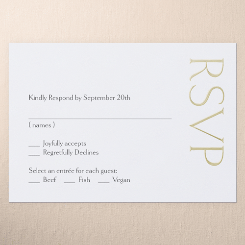 Gleaming Headline Wedding Response Card, Gold Foil, White, Personalized Foil Cardstock, Square
