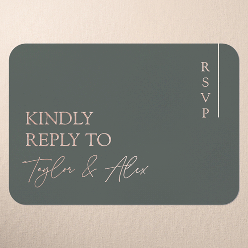 Divine Details Wedding Response Card, Rose Gold Foil, Green, Write Your Own, Personalized Foil Cardstock, Rounded, Quarry