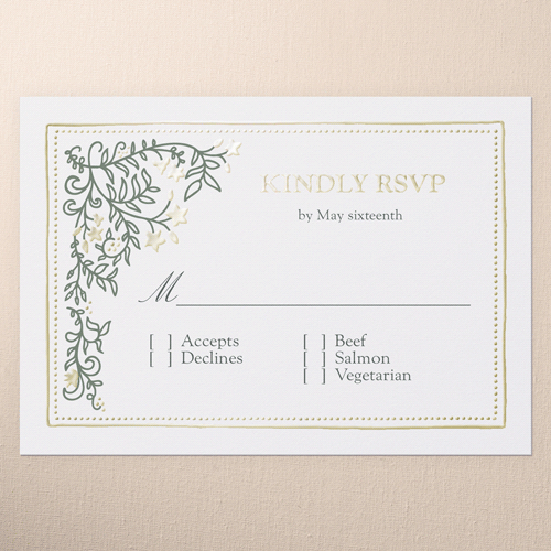 Botanical Trim Wedding Response, Gold Foil, Green, Personalized Foil Cardstock, Square, Green
