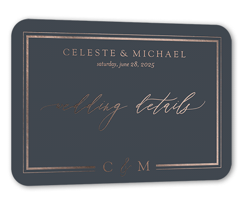 Sensational Shine Wedding Enclosure Card, Gray, Rose Gold Foil, Personalized Foil Cardstock, Rounded