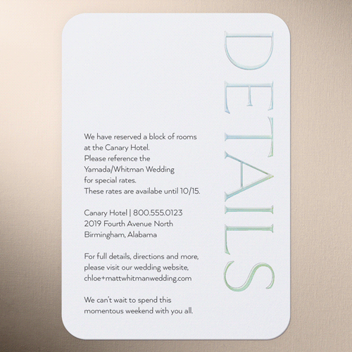 Gleaming Headline Wedding Enclosure Card, Iridescent Foil, White, Personalized Foil Cardstock