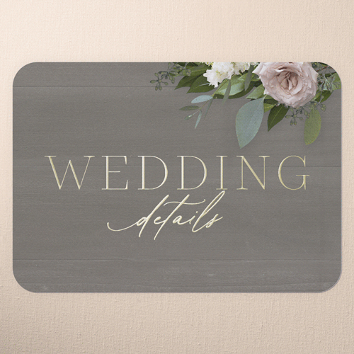 Classic Bouquet Wedding Enclosure Card, Gray, Gold Foil, Personalized Foil Cardstock, Rounded, Gray