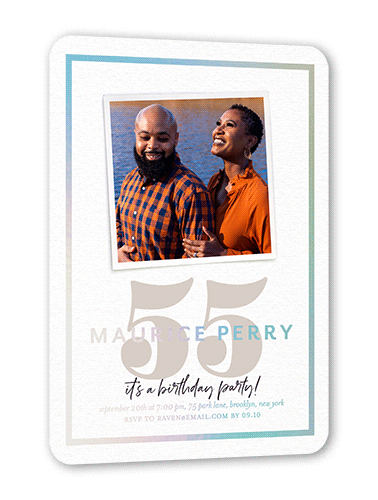 Gilded Framing Birthday Invitation, Beige, Iridescent Foil, 5x7, Matte, Personalized Foil Cardstock, Rounded