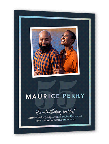 Gilded Framing Birthday Invitation, Iridescent Foil, Blue, 5x7, Matte, Personalized Foil Cardstock, Square, Navy