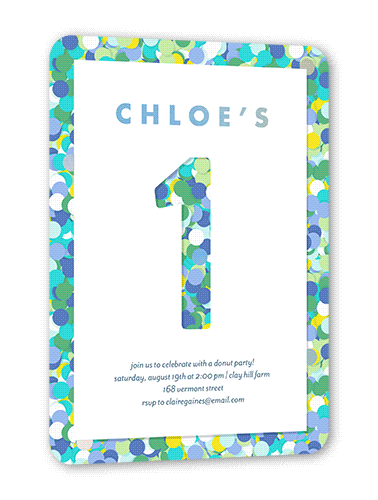 Sprinkled Spots Birthday Invitation, Blue, Iridescent Foil, 5x7, Matte, Personalized Foil Cardstock, Rounded, Turquoise