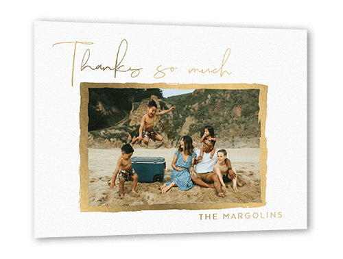 Brushed Frame Thanks Thank You Card, Gold Foil, White, 5x7, Matte, Personalized Foil Cardstock, Square
