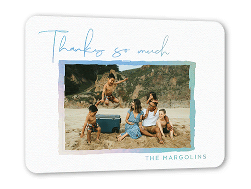 Brushed Frame Thanks Thank You Card, White, Iridescent Foil, 5x7, Matte, Personalized Foil Cardstock, Rounded