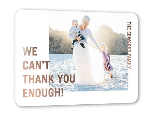 Bold Modern Thanks Thank You Card, Rose Gold Foil, White, 5x7, Matte, Personalized Foil Cardstock, Rounded