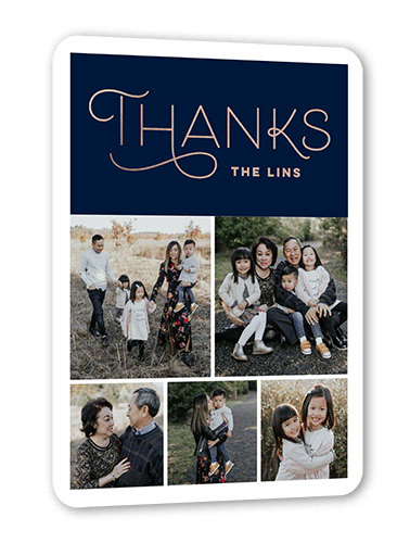 Classic Appreciation Thank You Card, Blue, Rose Gold Foil, 5x7, Matte, Personalized Foil Cardstock, Rounded