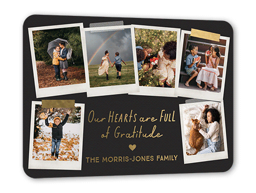Full Hearts Gallery Thank You Card, Black, Gold Foil, 5x7, Matte, Personalized Foil Cardstock, Rounded