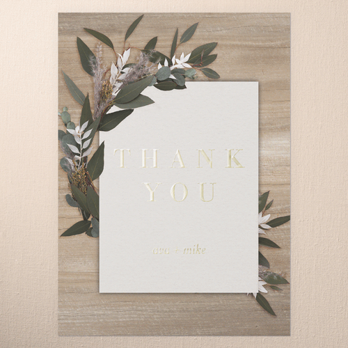 Rustic Foliage Wedding Thank You, Gold Foil, Beige, 5x7, Matte, Personalized Foil Cardstock, Square, Tan