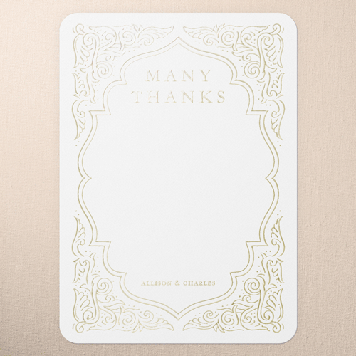 Filigree Border Wedding Thank You, Grey, Gold Foil, 5x7, Matte, Personalized Foil Cardstock, Rounded, Charcoal