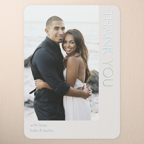 Softly Together Wedding Thank You, Grey, Iridescent Foil, 5x7, Matte, Personalized Foil Cardstock, Rounded, Whisper Gray