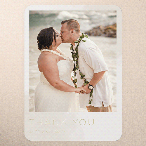 Light Wisps Wedding Thank You, Gold Foil, Beige, 5x7, Matte, Personalized Foil Cardstock, Rounded, Adobe Blush