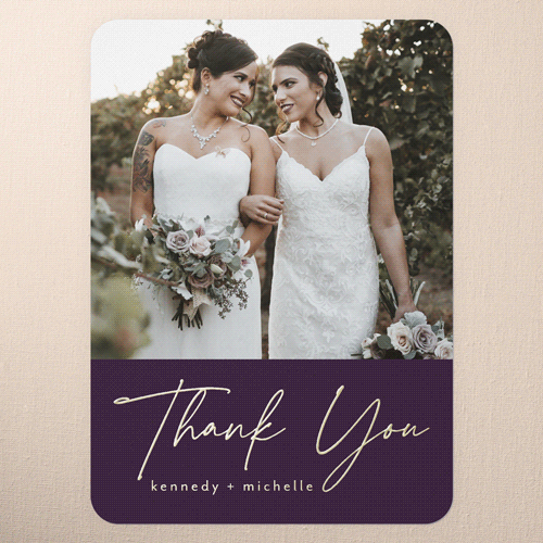 Regal We Do Wedding Thank You, Purple, Gold Foil, 5x7, Matte, Personalized Foil Cardstock, Rounded, Eggplant