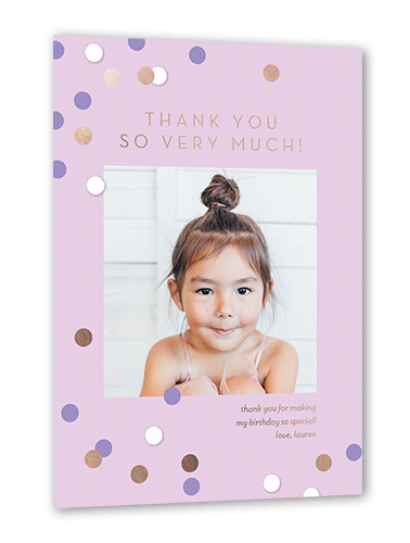 Shimmering Spots Thank You Card, Purple, Rose Gold Foil, 5x7, Matte, Personalized Foil Cardstock, Square