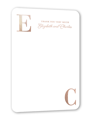 Vibrant Vows Thank You Card, White, Rose Gold Foil, 5x7, Matte, Personalized Foil Cardstock, Rounded