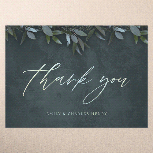 Laurel Embrace Wedding Thank You Card, Green, Iridescent Foil, 5x7, Matte, Personalized Foil Cardstock, Square, Leafy