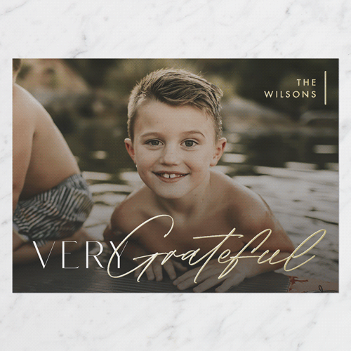 Calligraphic Shine Thank You Digital Foil Card, Gold Foil, White, 5x7, Matte, Personalized Foil Cardstock, Square, White