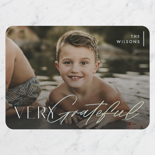 Calligraphic Shine Thank You Digital Foil Card, White, Iridescent Foil, 5x7, Matte, Personalized Foil Cardstock, Rounded, White