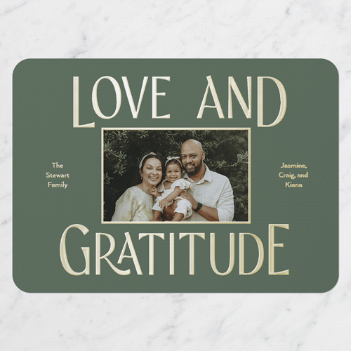 Love And Gratitude Thank You Digital Foil Card, Gold Foil, Green, 5x7, Matte, Personalized Foil Cardstock, Rounded, Avocado