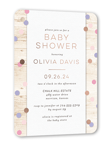 Dotted Trail Baby Shower Invitation, Rose Gold Foil, Pink, 5x7, Matte, Personalized Foil Cardstock, Rounded