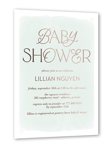 Baby Flourish Baby Shower Invitation, Green, Rose Gold Foil, 5x7, Matte, Personalized Foil Cardstock, Square
