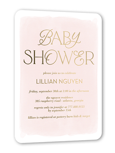 Baby Flourish Baby Shower Invitation, Gold Foil, Pink, 5x7, Matte, Personalized Foil Cardstock, Rounded