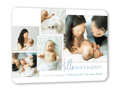Shining Gallery Birth Announcement, Iridescent Foil, White, 5x7, Matte, Personalized Foil Cardstock, Rounded