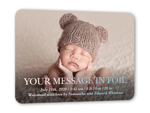 Custom Message Birth Announcement, Black, Iridescent Foil, 5x7, Matte, Personalized Foil Cardstock, Rounded