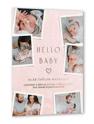 Many Fresh Memories Birth Announcement, Rose Gold Foil, Pink, 5x7, Matte, Personalized Foil Cardstock, Square