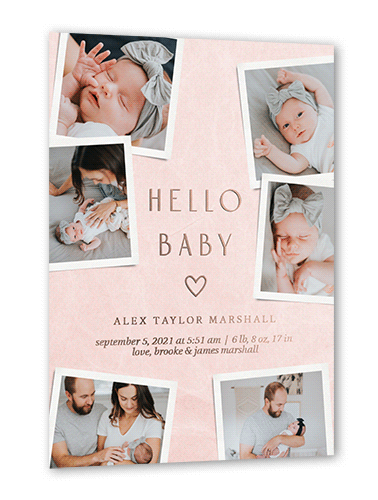 Many Fresh Memories Birth Announcement, Rose Gold Foil, Pink, 5x7, Matte, Personalized Foil Cardstock, Square, Ballet Slipper